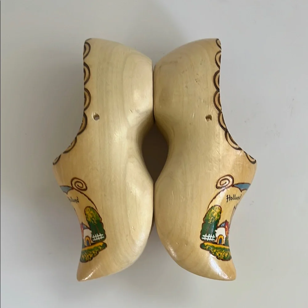 Vintage Holland Kids Windmill‎ Wooden Clogs - Tan Size 18